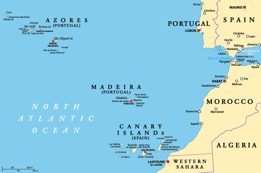 Azori-szigetek térképe